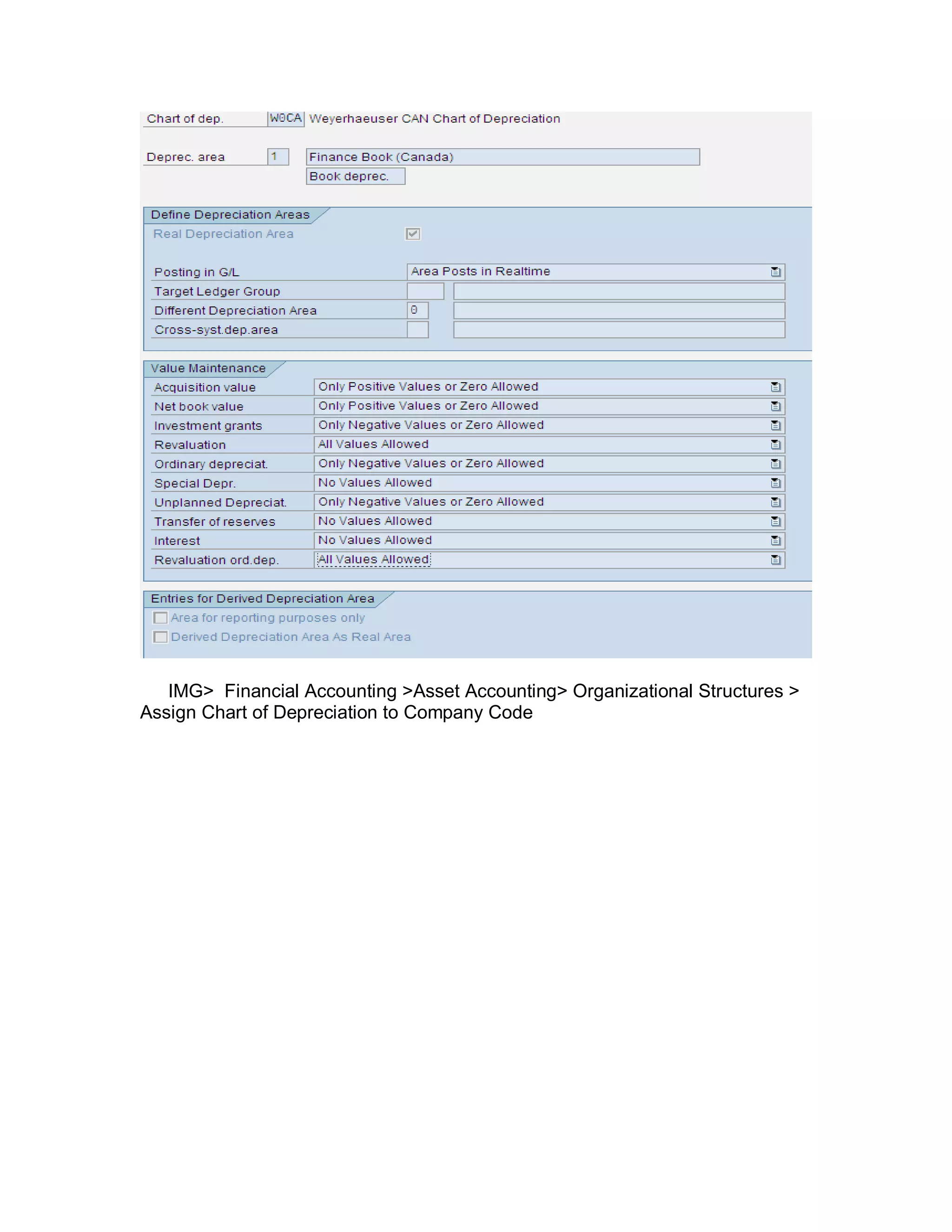 IMG> Financial Accounting >Asset Accounting> Organizational Structures >
Assign Chart of Depreciation to Company Code
 