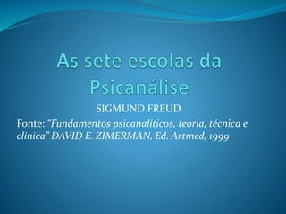 SIGMUND FREUD
Fonte: “Fundamentos psicanalíticos, teoria, técnica e
clínica” DAVID E. ZIMERMAN, Ed. Artmed, 1999
 
