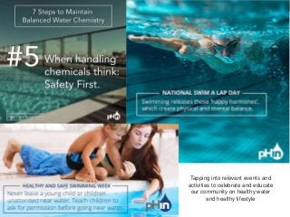 Tapping into relevant events and
activities to celebrate and educate
our community on healthy water
and healthy lifestyle
 