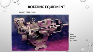 ROTATING EQUIPMENT
• ROTARY GEAR PUMP
High
viscosity
fluids
( > 10 cP)
 