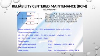 RELIABILITY CENTERED MAINTENANCE (RCM)
REDUNDANCY
 