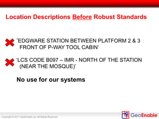 Copyright © 2011 GeoEnable Ltd. All Rights Reserved
Information Strategy
Does your Information Strategy include Geospatial?
 