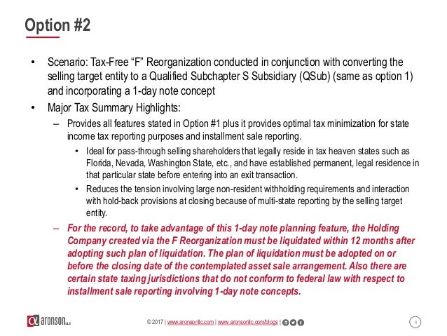 Asset Sale Using Tax Free F Reorganization