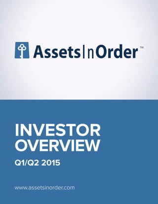 INVESTOR
OVERVIEW
Q1/Q2 2015
www.assetsinorder.com
 