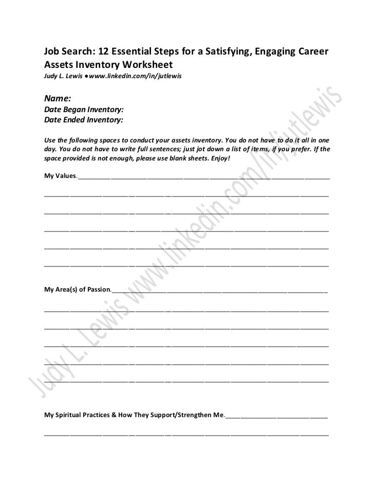 assets inventory worksheet job search 12 essential steps for a satis job search worksheet