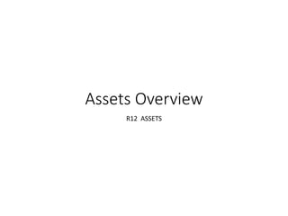 Assets Overview
R12 ASSETS
 