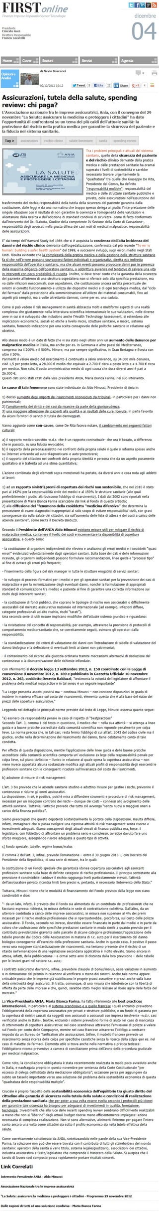 Assicurazioni_tutela-della-salute_spending-review_chi_paga_nevio boscariol_firstonline_ 4 dicembre 2012