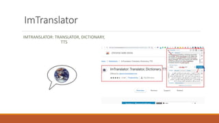 ImTranslator
IMTRANSLATOR: TRANSLATOR, DICTIONARY,
TTS
 