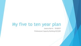 My five to ten year plan
Jessica Norris 10185971
Professional Capacity Building NCS3201
 