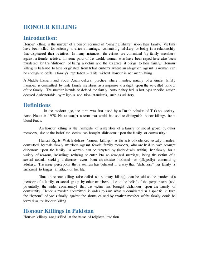 essay on honor killing