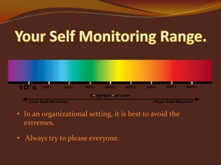 • In an organizational setting, it is best to avoid the
extremes.
• Always try to please everyone.

 