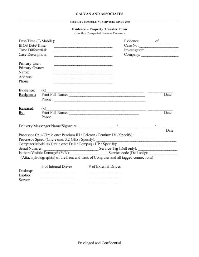evidence transfer form evidence form