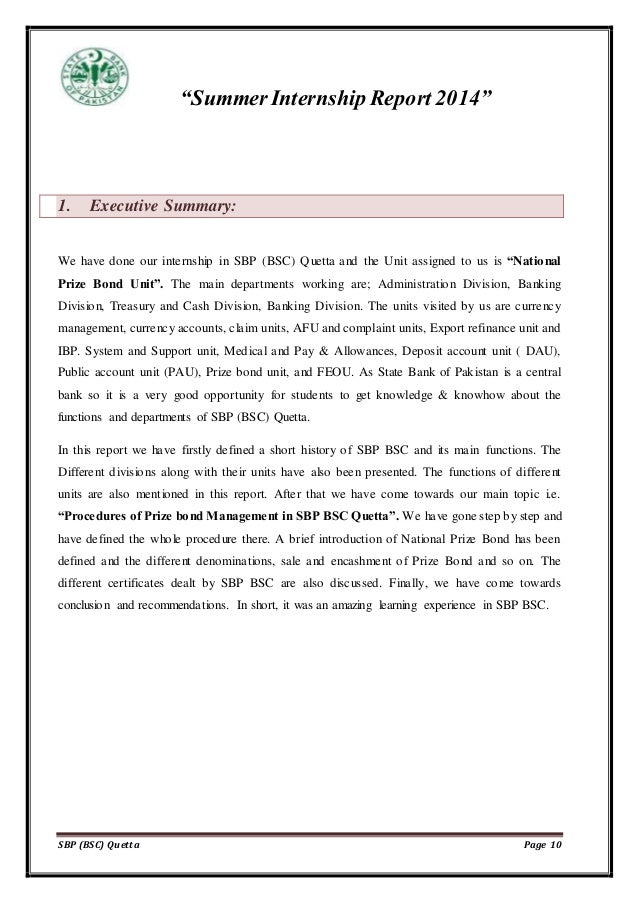 internship report on the procedure of prize bond management in sbpbsc quetta 10 638