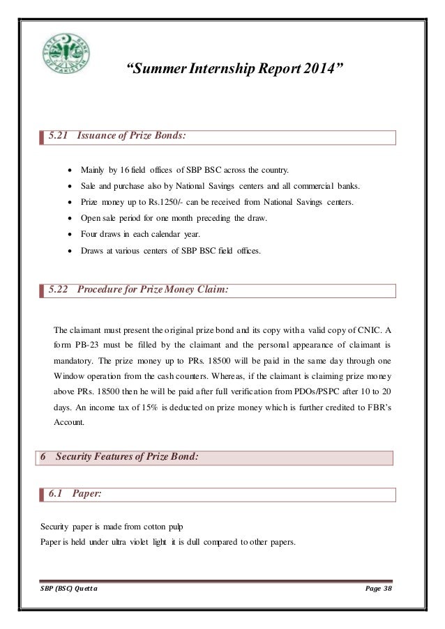 internship report on the procedure of prize bond management in sbp bs prize claim form