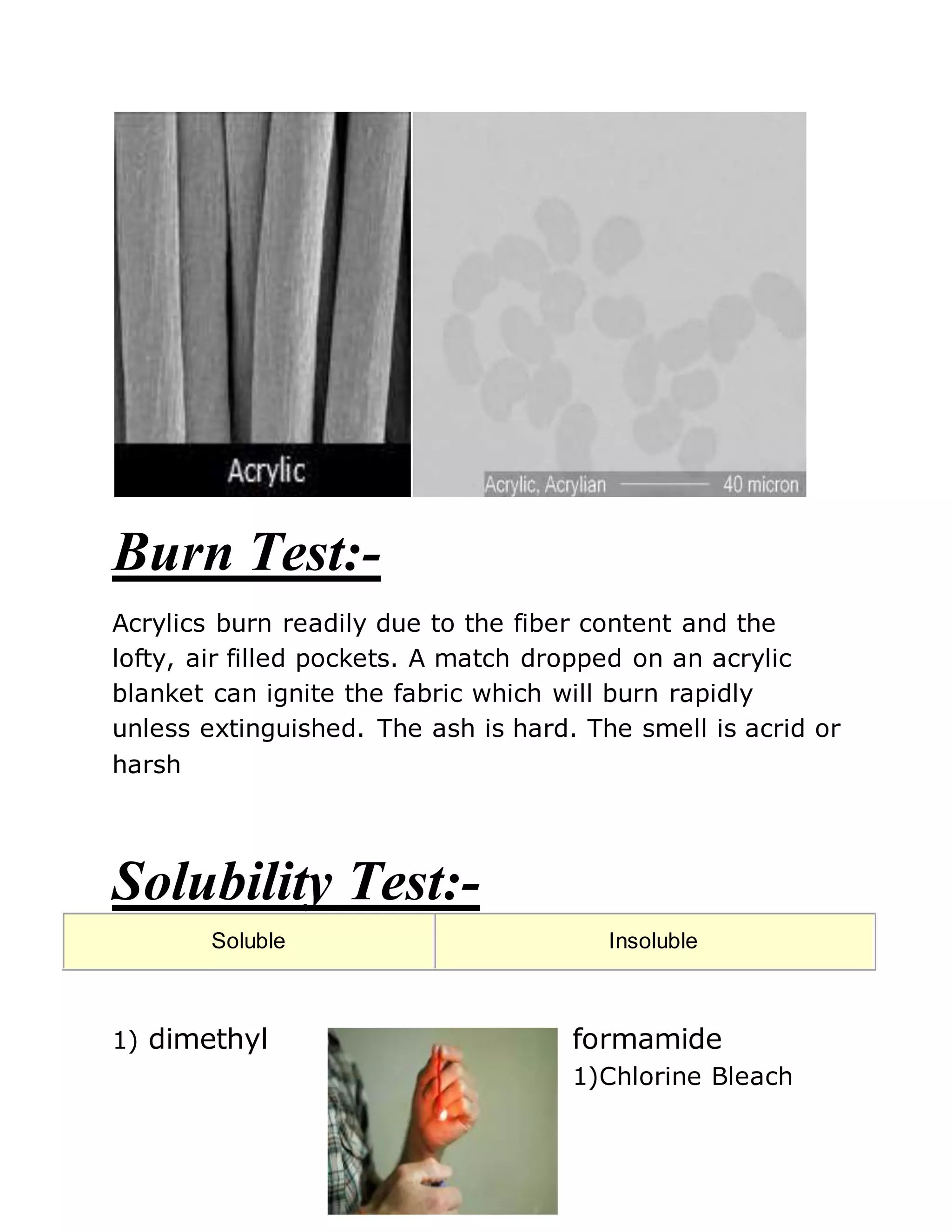 Microscopic View of fibers and their identification , solubility test PDF