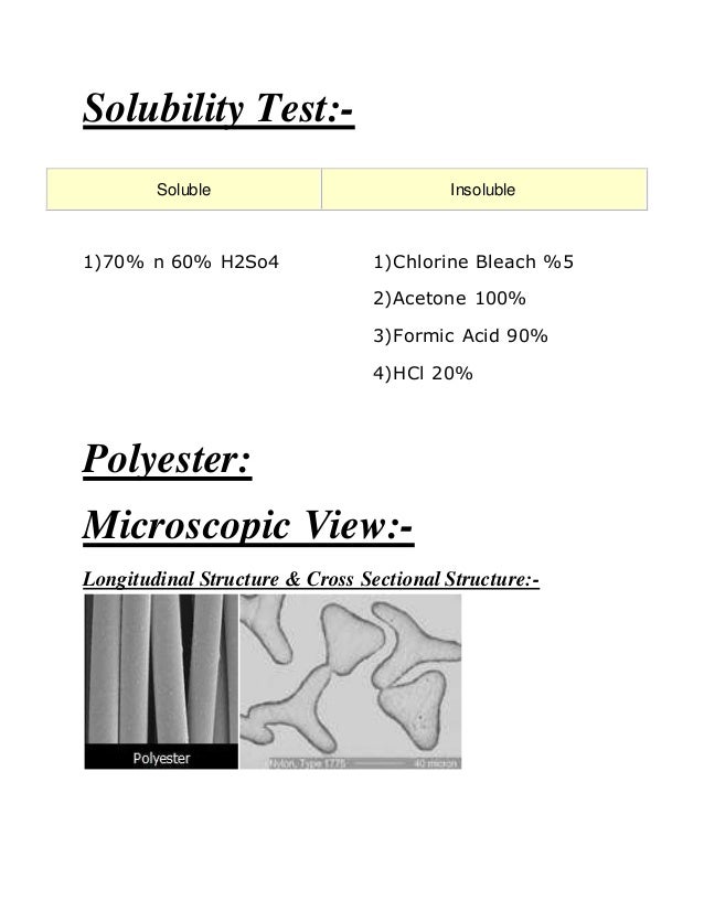 Microscopic View of fibers and their identification , solubility test