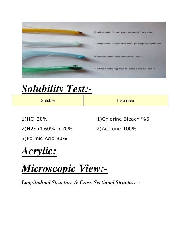 Microscopic View of fibers and their identification , solubility test