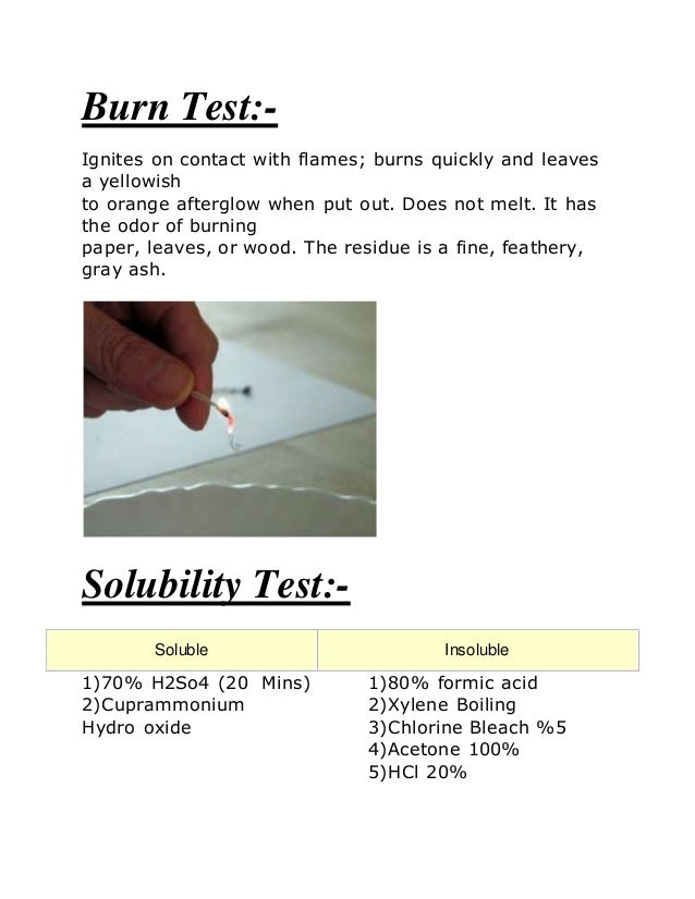 Microscopic View of fibers and their identification , solubility test