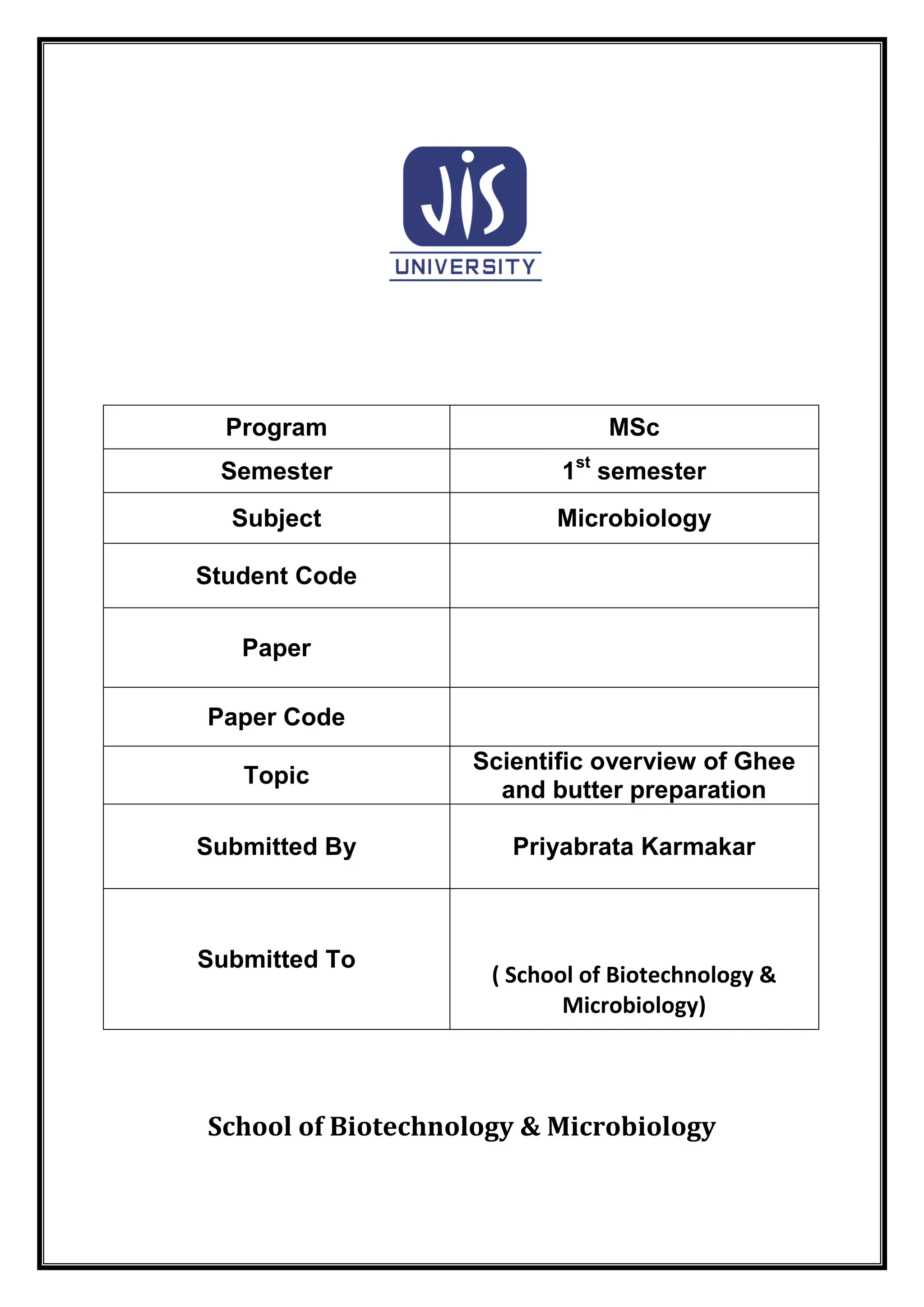 Assignment Preparation Method of ghee practical PDF
