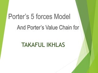Porter’s 5 forces Model 
And Porter’s Value Chain for 
TAKAFUL IKHLAS 
 