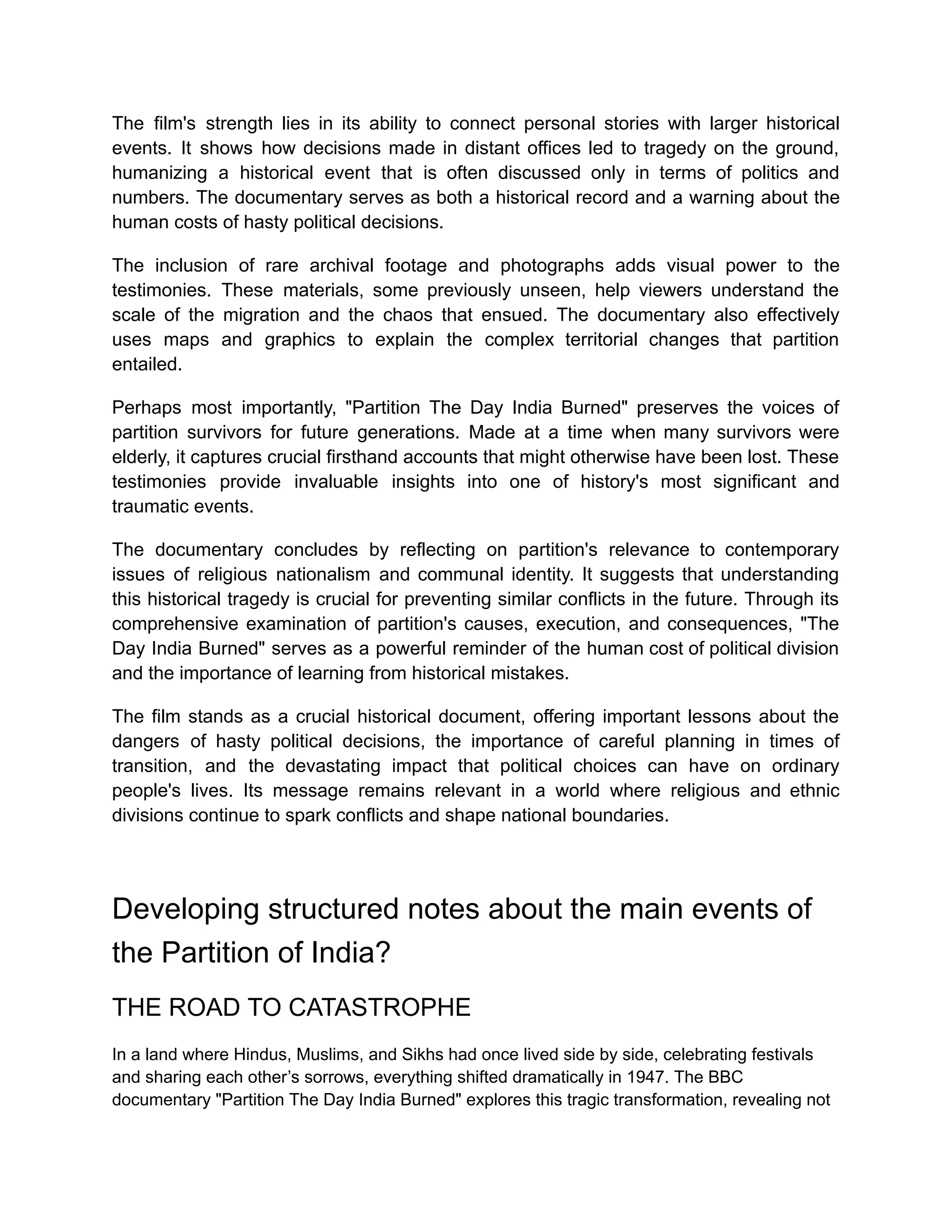 Partition The Day India Burned. assignment | PDF