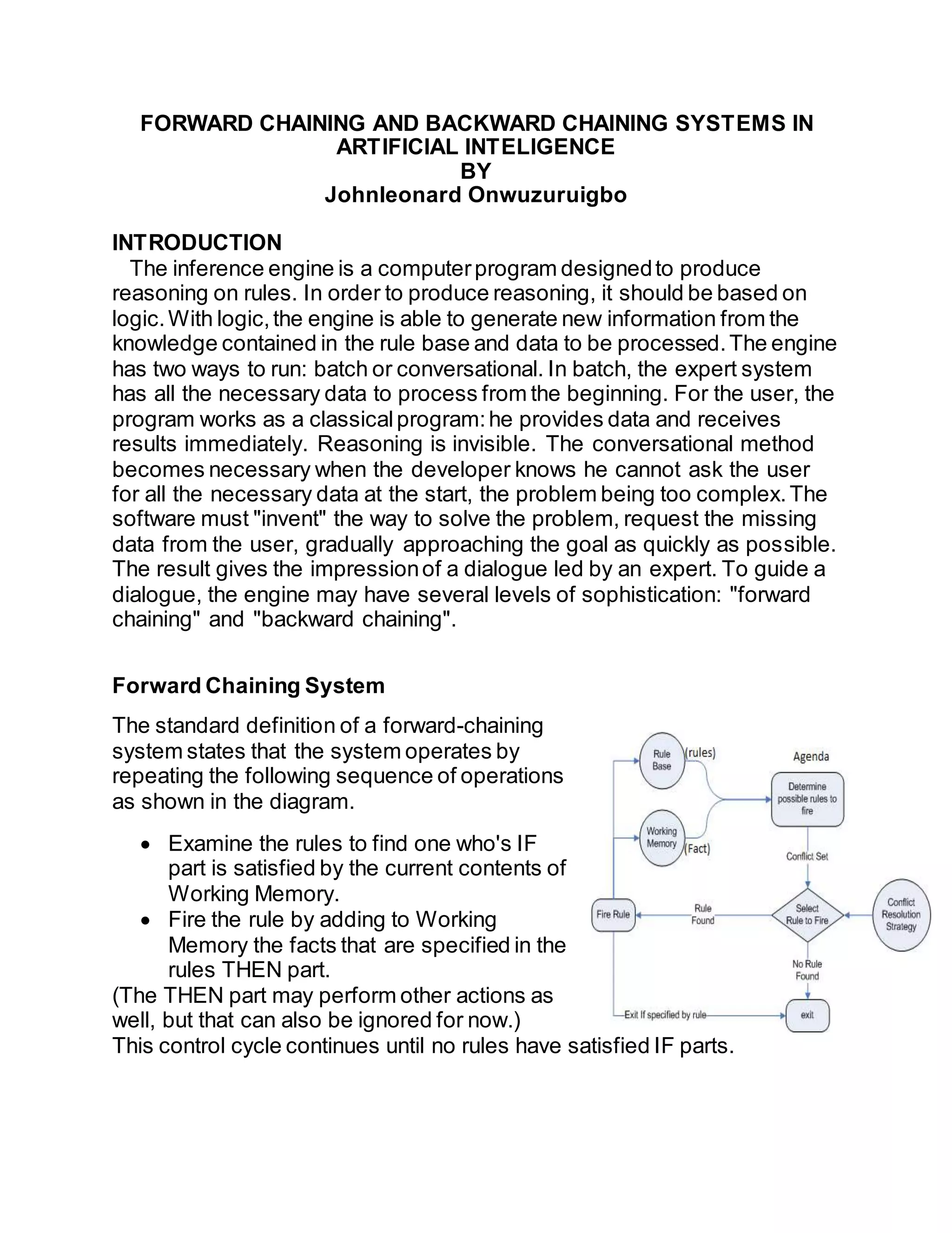 FORWARD CHAINING AND BACKWARD CHAINING SYSTEMS IN ARTIFICIAL ...