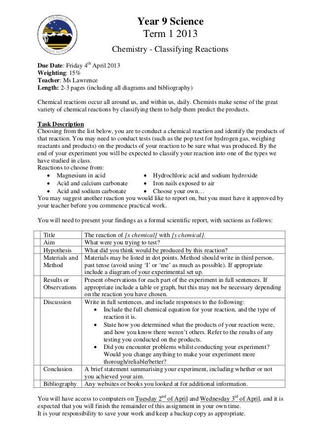 Year 9 chemistry homework help