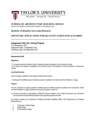 Assignment - software application for qs | PDF