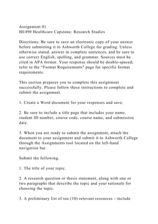 Assignment 05HE490 Healthcare Capstone Research StudiesDire.docx