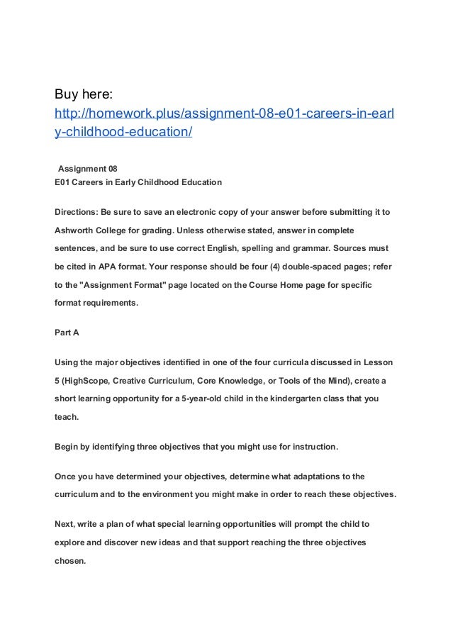 Assignment 08 E01 Careers In Early Childhood Education Assignment 08 E01 Careers In Early Childhood Education