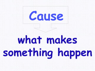 Cause what makes something happen 