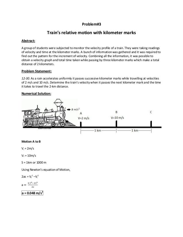 Rectilinear Motion Simple Problems representation scheme