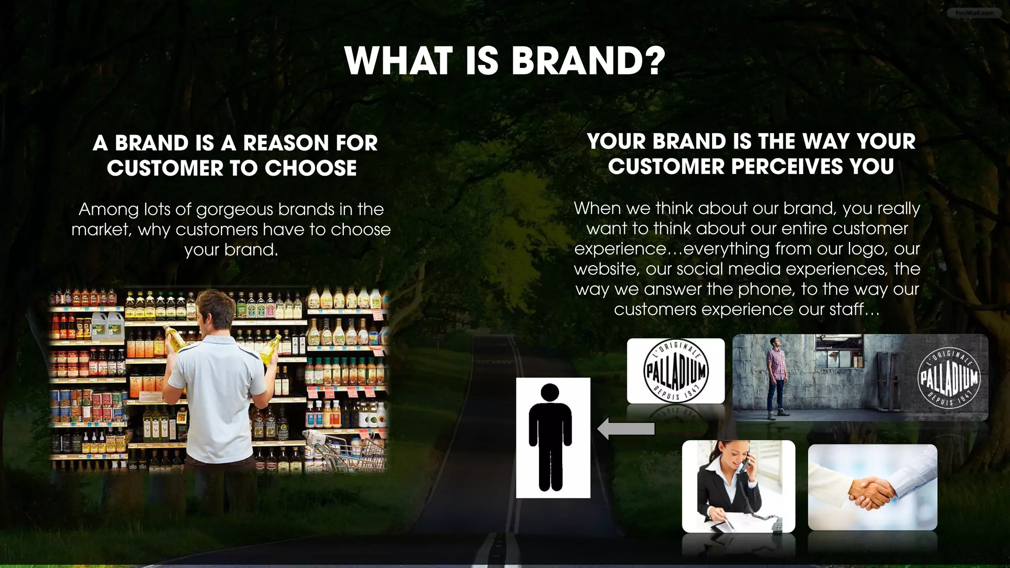 Strategies at each stage Indifffe-
rent
Like
it
Love
it
Beloved
brand
LOVE IT
Stage 3
Strategy: Tug at the heart: to tighten the connection
We take Facebook as examples.
Experience: shift focus from
product to experience
Maintain: Reinforce brain equity
Deeper: Consolidation or
broaden usage of brand
Facebook create lots of new experience to make Facebook become a part
of consumer’s life: new emoticons, gif for users to share feeling flexibly when
chatting, “review a memory in the past” app, “Photos of a year” app, etc…
Facebook gradually proves it is platform for you to share everything in your
life by letting you make your own story not only through text, photos but also
videos which are automatically run when your friend wander on timeline
We can see that Facebook takes care of their fans very much. They
supported France by inviting users to change avatar when terrorism
appeared; they consolidate relationship with fans by reminding their memory
many years ago, etc…
New reasons to love: target
most loyal users first to make
them love brand more
In the next 2 months, Facebook is going to launch a new app to help
companies on Facebook can manage their consumer’s messages and
comments easily. (At that time, companies or local business manage those
information through different websites such as: pancake.com). Therefore,
people who run business on Facebook will have “a new reason” to love
Facebook.
WHAT IS BRAND?
A BRAND IS A REASON FOR
CUSTOMER TO CHOOSE
Among lots of gorgeous brands in the
market, why customers have to choose
your brand.
YOUR BRAND IS THE WAY YOUR
CUSTOMER PERCEIVES YOU
When we think about our brand, you really
want to think about our entire customer
experience…everything from our logo, our
website, our social media experiences, the
way we answer the phone, to the way our
customers experience our staff…
 