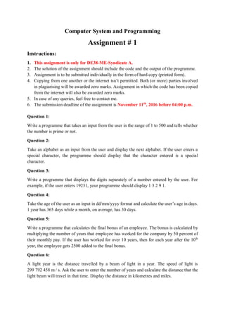 computer assignment programming language