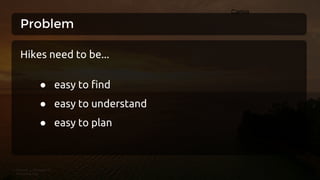 Problem
● easy to find
● easy to understand
● easy to plan
Carisa
Hikes need to be...