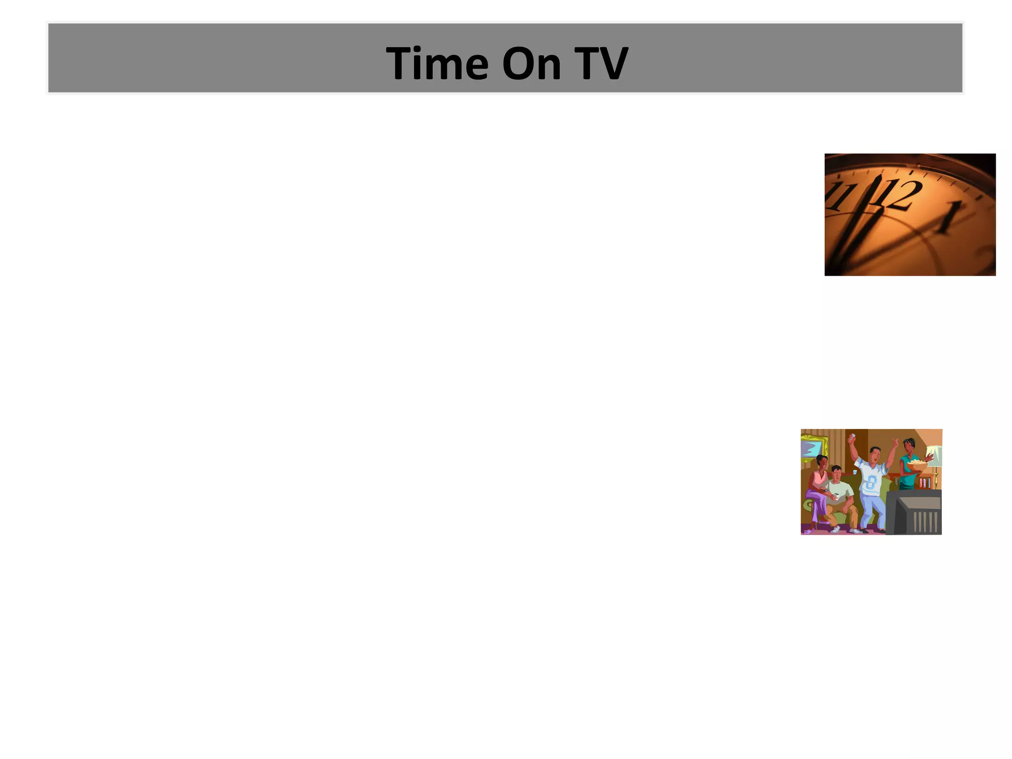 Time On TV
We have decided to show our documentary at 8:00 PM

-   This is because our documentary will not consist of any inappropriate footage or
        language.
-
-   It is suitable for the whole family to watch.
-
-   People usually finally finish their work and sit down to watch television around this
       time.
-
-   7:00 PM is too early and the number of viewers wont be very high.
-
-   9:00 PM is a popular spot filled up by the programmes that are regularly watched by
        viewers.
-
-   Therefore viewers will be less likely to miss their shows for our documentary.
 
