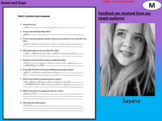 Sanel and Kaya     Slide not improved
                                            M
                 Feedback we received from our
                 target audience




                              Sayana
 