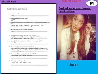 Sanel and Kaya      Slide not improved
                                             M
                 Feedback we received from our
                 target audience




                          Susan
 
