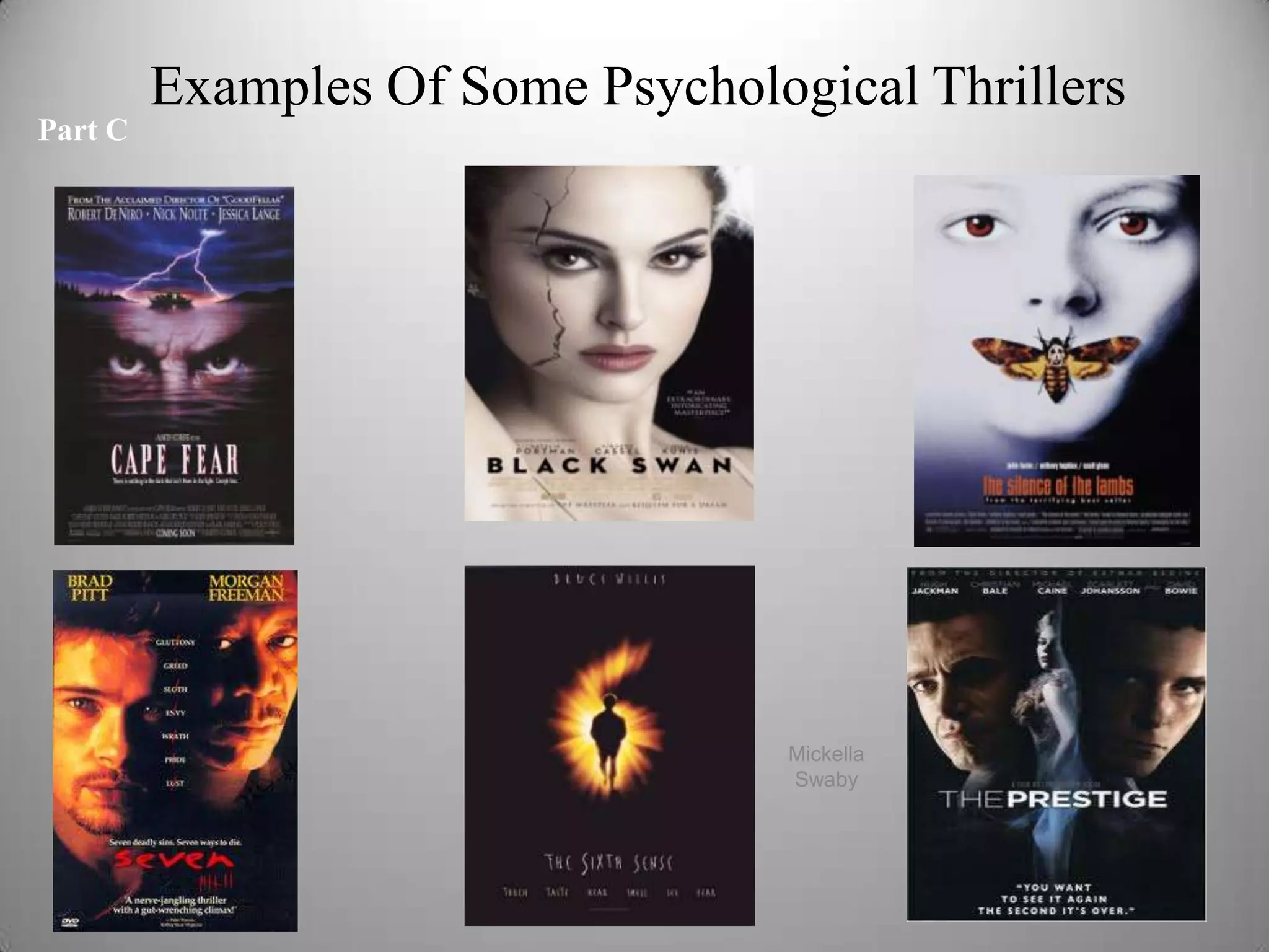 Examples Of Some Psychological Thrillers
Part C




                                   Mickella
                                   Swaby




                                                    6
 