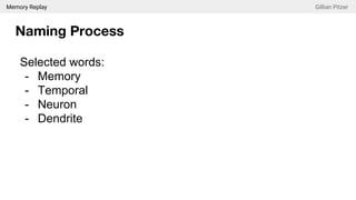 Memory Replay Gillian Pitzer
Naming Process
Selected words:
- Memory
- Temporal
- Neuron
- Dendrite
 