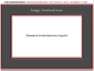 Swiggy : Emotional route
Obvious emotion brand should own?Friends & families like to eat together
 