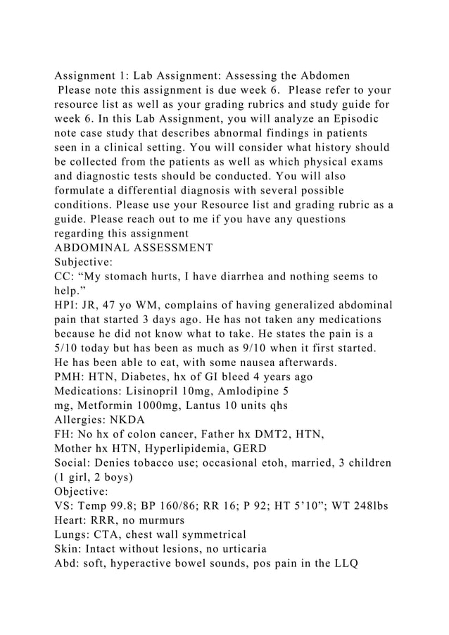 Assignment 1 Lab Assignment Assessing the Abdomen Please note th.docx