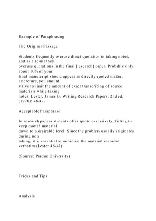 Paraphrasing Assignment Note Assignment 1What is the assignment aboutAssig.docx