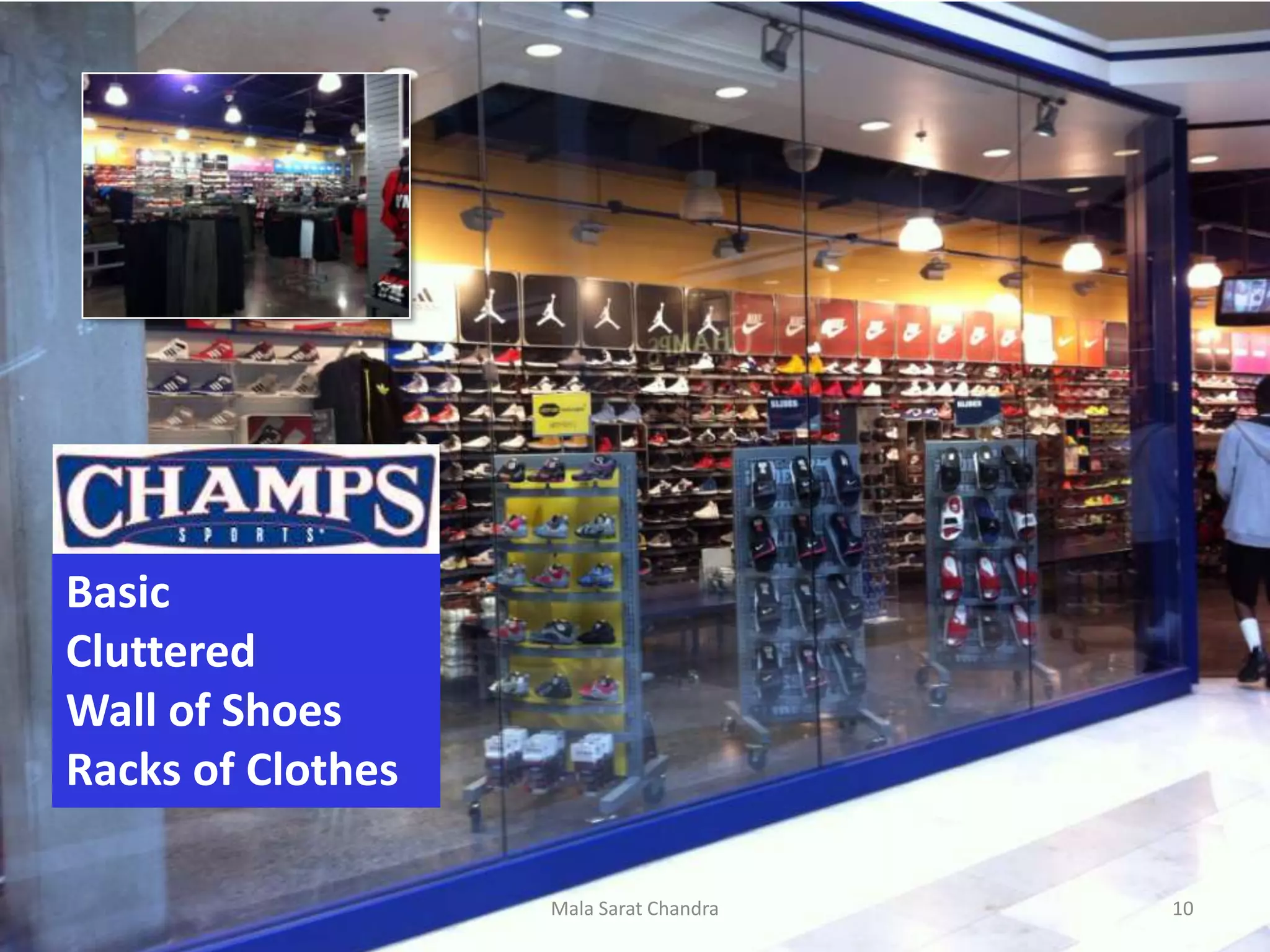 Basic
Cluttered
Wall of Shoes
Racks of Clothes

                   Mala Sarat Chandra   10
 