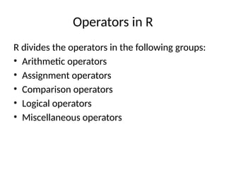 Comprehensive Guide to R Programming: Operators, Control Structures ...