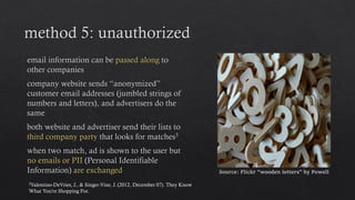 Source: Flickr “wooden letters” by Powell
3Valentino-DeVries, J., & Singer-Vine, J. (2012, December 07). They Know
What You're Shopping For.
 