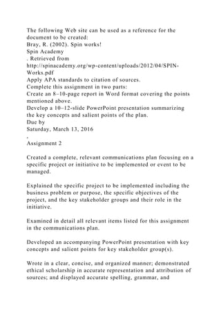 Assignment 2—Communications Plan and PresentationIn M3 Assignm.docx