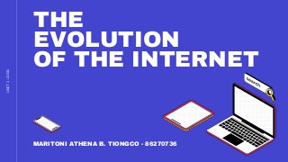 THE
THE
EVOLUTION
EVOLUTION
OF THE INTERNET
OF THE INTERNET
MARITONI ATHENA B. TIONGCO - 86270736
U
N
I
T
1
-
2
0
2
1
 