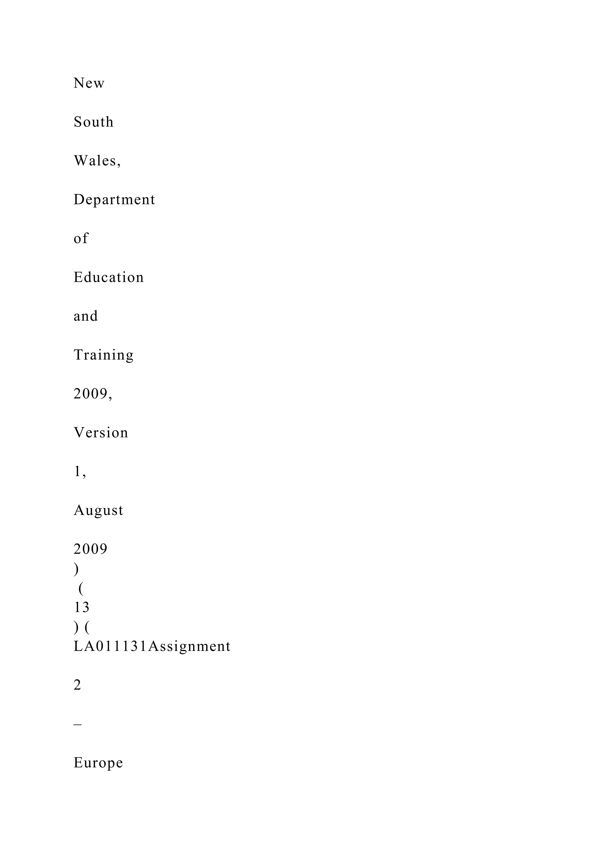 New
South
Wales,
Department
of
Education
and
Training
2009,
Version
1,
August
2009
)
(
13
) (
LA011131Assignment
2
–
Europe
 