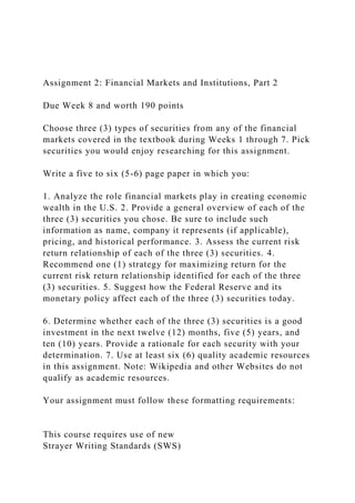 Assignment 2 Financial Markets and Institutions, Part 2Due .docx